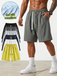 Men's Solid Pocket Waist Shorts, ice silk shorts, ice-sense quick-dry sports casual pants,Lightweight Breathable Shorts, Casual Breathable Comfortable Shorts for Running Gym Workout,  Men's Everyday Bottoms shorts。