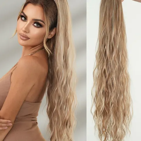 34 Inch Extra Long Loose Wavy Wave Ponytail Extension, Soft Synthetic Fiber, Premium Synthetic Hair Extensions, Elastic Drawstring, Multi-Color Options, for Women Daily Party Use