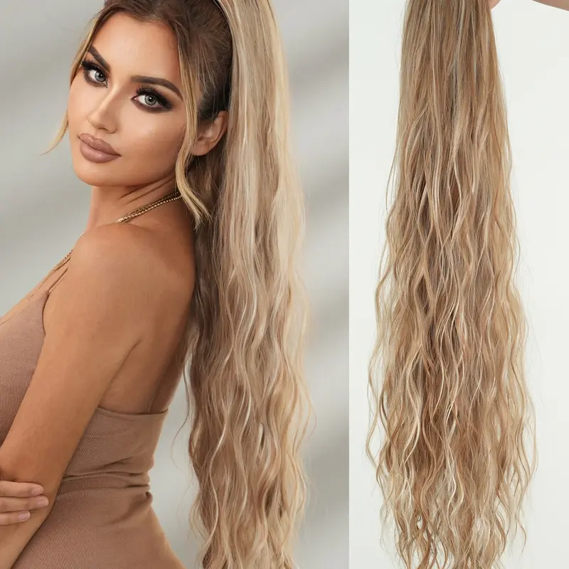 34 Inch Extra Long Loose Wavy Wave Ponytail Extension, Soft Synthetic Fiber, Premium Synthetic Hair Extensions, Elastic Drawstring, Multi-Color Options, for Women Daily Party Use