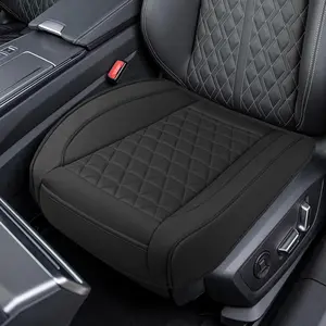Luxury Faux Leather  Seat Cover, Anti-Slip  Universal Front Bottom Seat Protector with Storage Pocket, Triangular   Seats Cushion for Sedans, SUVs,  (Black)
