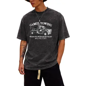 Funny Camel Towing Tee – Washed T-Shirt with Adult Humor for Men and Women