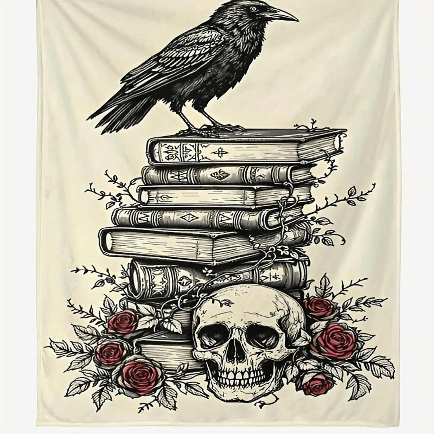 1pc Gothic Throw Blanket - Large 30x40 Inch Black & White Skull, Roses, Books - Soft Polyester Bedspread for Halloween, Christmas, Valentine's Decor - Machine Washable Couch, Dorm, Home Decoration - Perfect Spooky Gift Idea, Goth