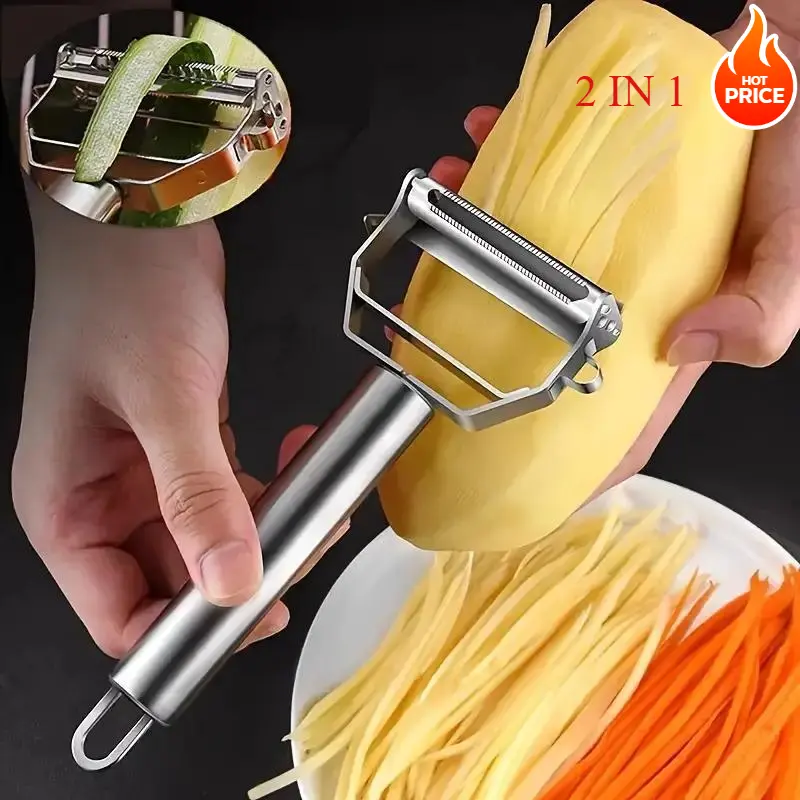 Stainless Steel 2pcs In 1 Premium Multi-Functional Vegetable Peeler & Grater - Effortless Fruit & Potato Grater for Dining, Food Truck & Restaurant Use