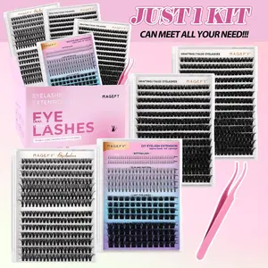Mixed Length Individual Fluffy False Eyelashes with Tweezers, Individual Lashes Kit, Natural Look Eyelash Extensions, Self Grafting Curl Eyelashes, Eye Makeup Enhancement, DIY Eyelash Extensions, Cosmetic
