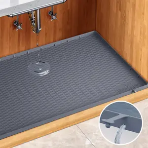 Heavy Duty Waterproof Under Sink Mat 34" x 22" - Extra Thick 1000g Silicone Under Sink Tray with Raised Edges for Kitchen Bathroom Cabinet Organizer and Sink Drip Tray