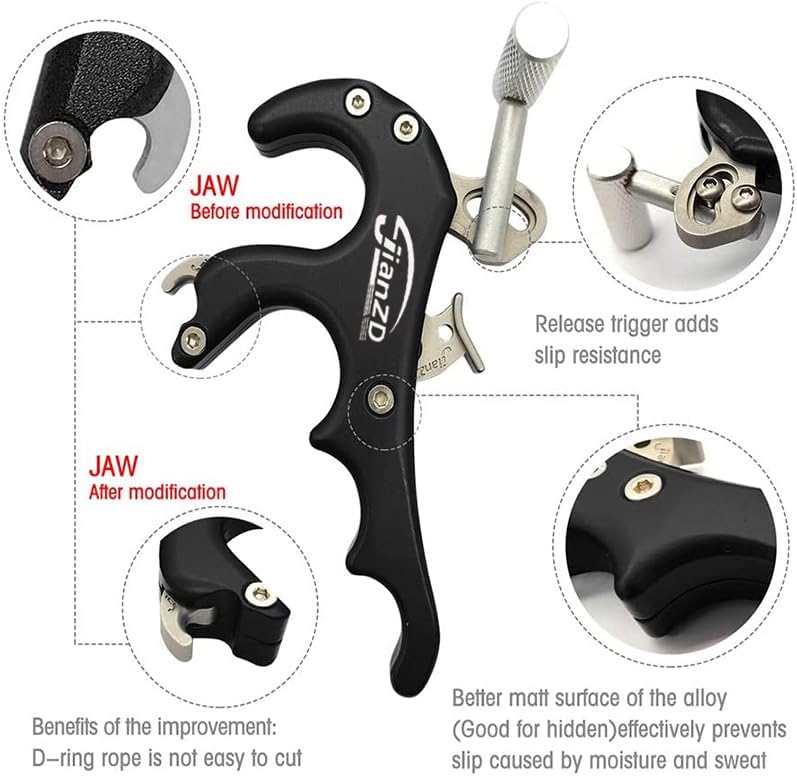 JIANZD Archery Compound Bow Release - 4-FingerThumb Release Aid for Compound Bows, Bowfishing &Hunting (Black Silver)