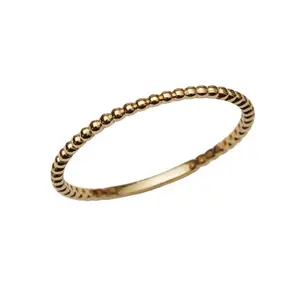 Gold-Tone Beaded Band Ring for Women, Delicate Minimalist Stacking Ring for Everyday Wear, Silver Band Rings