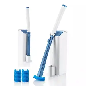 Disposable Toilet Brush Wand Set with Holder, Replaceable Sponge Heads (6 Refills) – No-Touch Toilet Bowl Cleaner, Deep Clean Bathroom Scrubber for Rim &amp; Corners, Hygienic Quick-Release Toilet Cleaning Kit