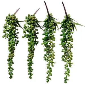 4 pcs beaded plants Artificial Hanging Succulents Faux Burro's Tail Picks Trailing String of Pearls Succulent Greenery Outdoor Decor Flower Wedding