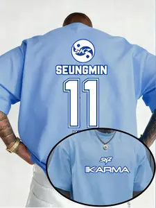 Men's Round Neck T-Shirt Seungmin11 Print, Casual Daily Wear, New Trendy Style, Must-Have Summer Clothing, Short Sleeve