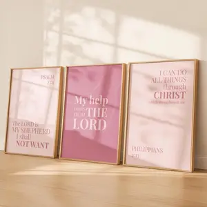Pink Bible Verse Wall Art Set of 3, Psalm 23 & Philippians 4:13 Scripture Prints, Christian Gift for Women, Blush Faith Printable Download