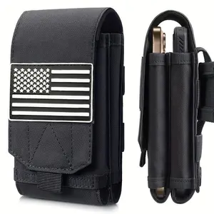Durable Nylon Phone Bag with Flag - Double-Layer Design Reinforced Corners for Outdoor Hunting Fishing - Zippered Compartments Black Sturdy Construction242