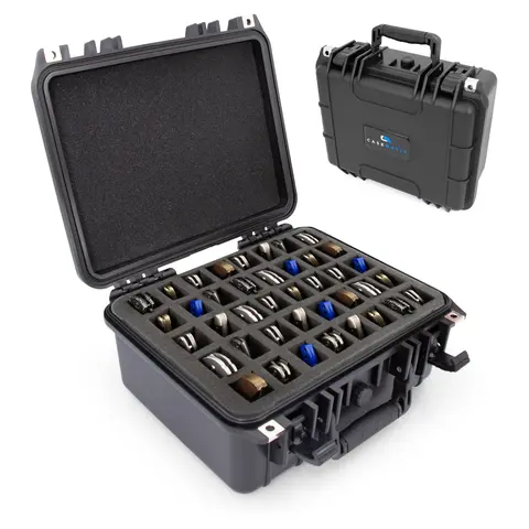 CASEMATIX 13" 40 Folding Knife Case - Waterproof Pocket Knife Holder and Knife Box Organizer Fits 40 Folding Knives, Swiss Army Knives & More Up To 5", Plastic Storage Thick