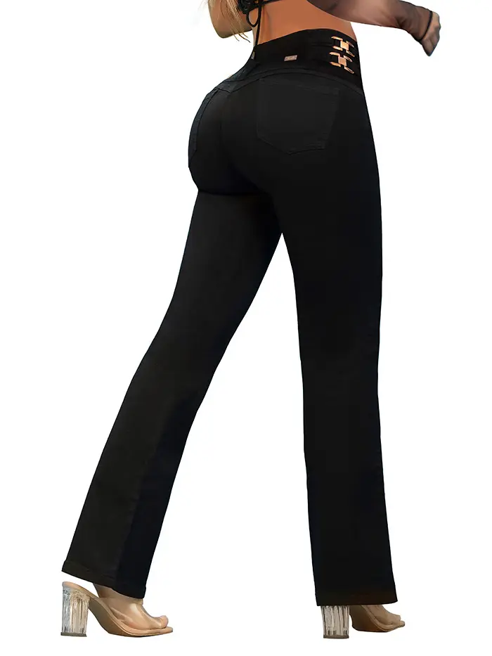 Pantalones Colombianos Levanta Cola Bota | Butt Lifting Colombian Bootcut Jeans for Women | High Rise Waisted Push Up | Black 536BL