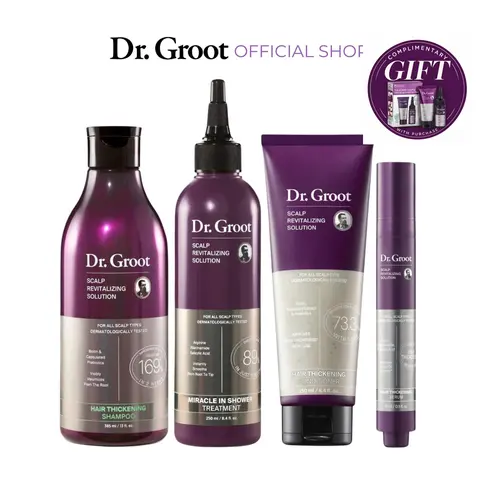 Dr. Groot Complete Set to Reduce Hair Loss, Color Safe for Permanent Hair Color Scalp Revitalizing Solution, Hair Thickening, Biotin