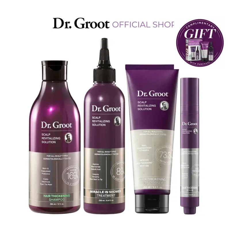 Dr. Groot Complete Set to Reduce Hair Loss, Color Safe for Permanent Hair Color Scalp Revitalizing Solution, Hair Thickening, Biotin