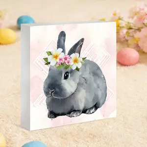 1 Pc Easter Wreath Rabbit Desktop PVC Ornament, Easter Gift, Suitable For Easter Party Decoration, Home Office Living Room Room Decoration, Easter Decoration, Best Gift For Relatives And Friends, Easter Crafts