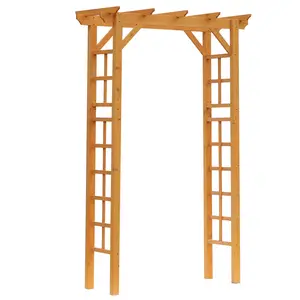 7' Fir Wood-Steel Outdoor Garden Arched Trellis Arbor with Side Panels for Climbing Vines, Orange - Garden Entrance, Pathway Support for Shade, Rustic Decor