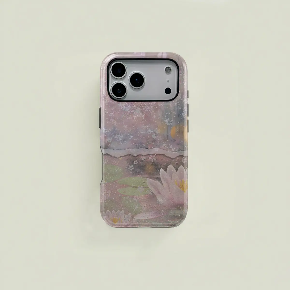 Elegant Lotus Starlight Pattern Thickened 2-in-1 Double Layer Sturdy Protective Couple Phone Case Compatible with iPhone 11-17 Series & Samsung Galaxy S21-S26