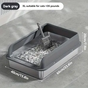 XXL Stainless Steel Cat Litter Box with Lid - Extra Large, High-Sided, Odor-Resistant & Leak-Proof Metal Pan for Multiple Cats, Easy Clean with Scoop Included, Enclosed, L Suit