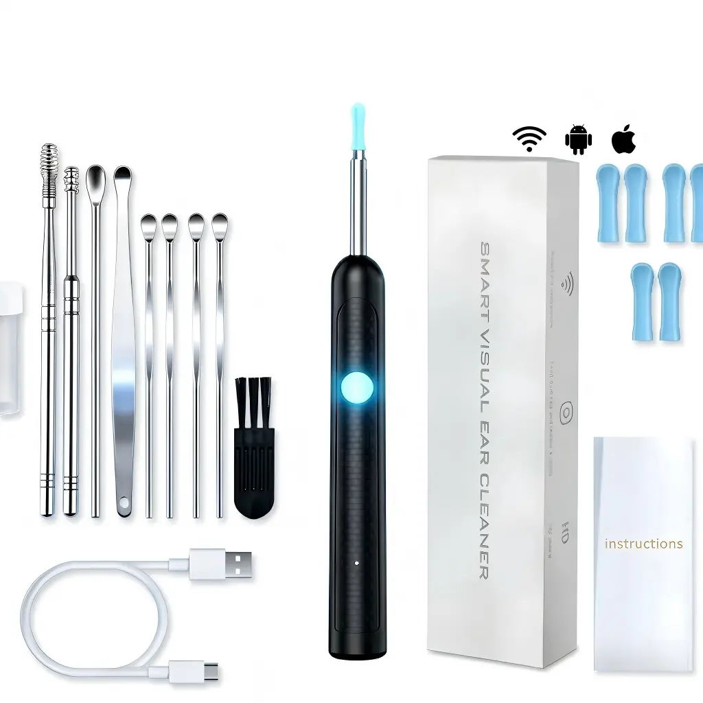 1296P HD Wireless Ear Wax Removal Tool – Visual Ear Cleaner Kit with 6 Ear Spoons, Rechargeable USB/Type-C, Waterproof Endoscope, iPhone & Android Compatible camera tar cleaning device