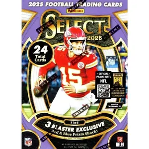2025 Panini SELECT Football Series Sealed 24 Card Blaster Box Featuring 3 BLASTER EXCLUSIVE Red and Blue Shock Parallel Cards PLUS