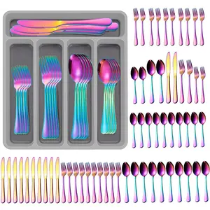 60PCS Silverware Set for 12 with Flatware Drawer Organizer, Stainless Steel Cutlery Set with Steak Knives, Include Spoons and Forks Set & Serving Utensils, Mirror Polished, Silver