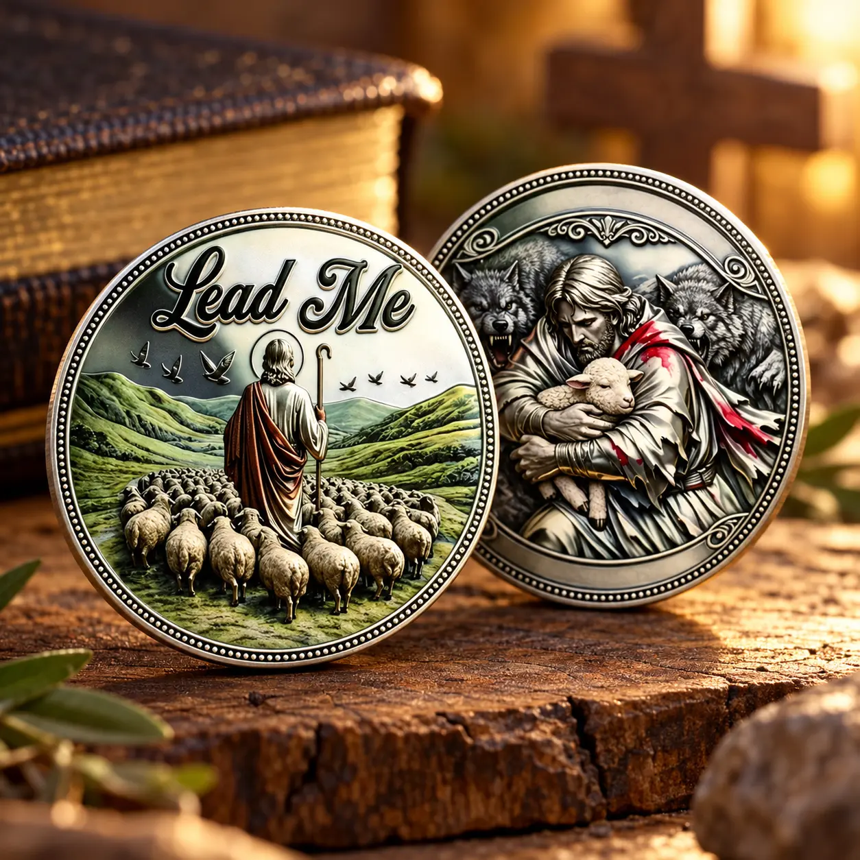 Christian Good Shepherd Coin,Easter Gift, Religious Ornament for Easter Holiday,  Faith Keepsake for Church Decor and Home Prayer