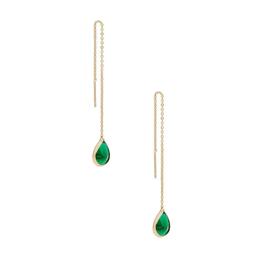 Ettika Barely There Chain Earrings in Green Crystal