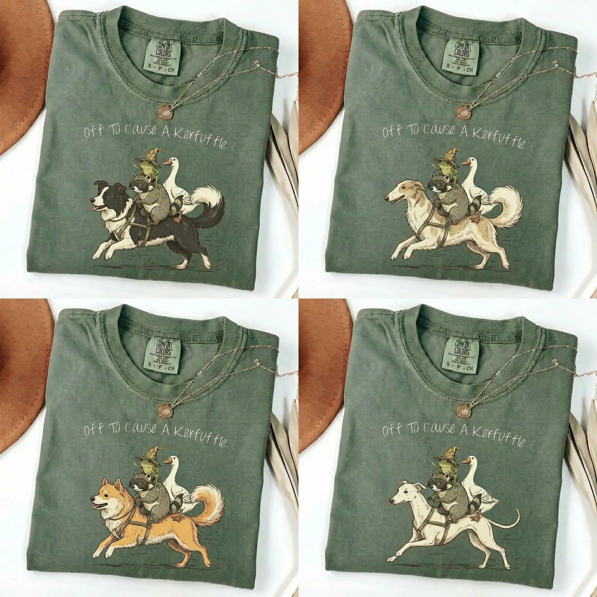 Comfort Colors Off To Cause A Kerfuffle T-Shirt, Funny 2nd 50 Dog Running, Frog Meme, Raccoon Tee, Silly Goose, Short Sleeve Unisex T-Shirt