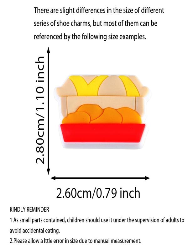 Cartoon Burger and French Fries Croc Shoe Charms for Kids Boys Girls Women Men PVC Wristband Sandals Clog Accessories Party Favor with Dragon and Character Designs