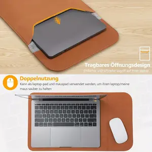 Laptop Sleeve with Built-in Mouse Pad, Slim Faux Leather Protective Case, Shockproof & Scratch-Resistant, Multi-Size Compatible, for Students & Professionals, Work, Travel & Daily Use