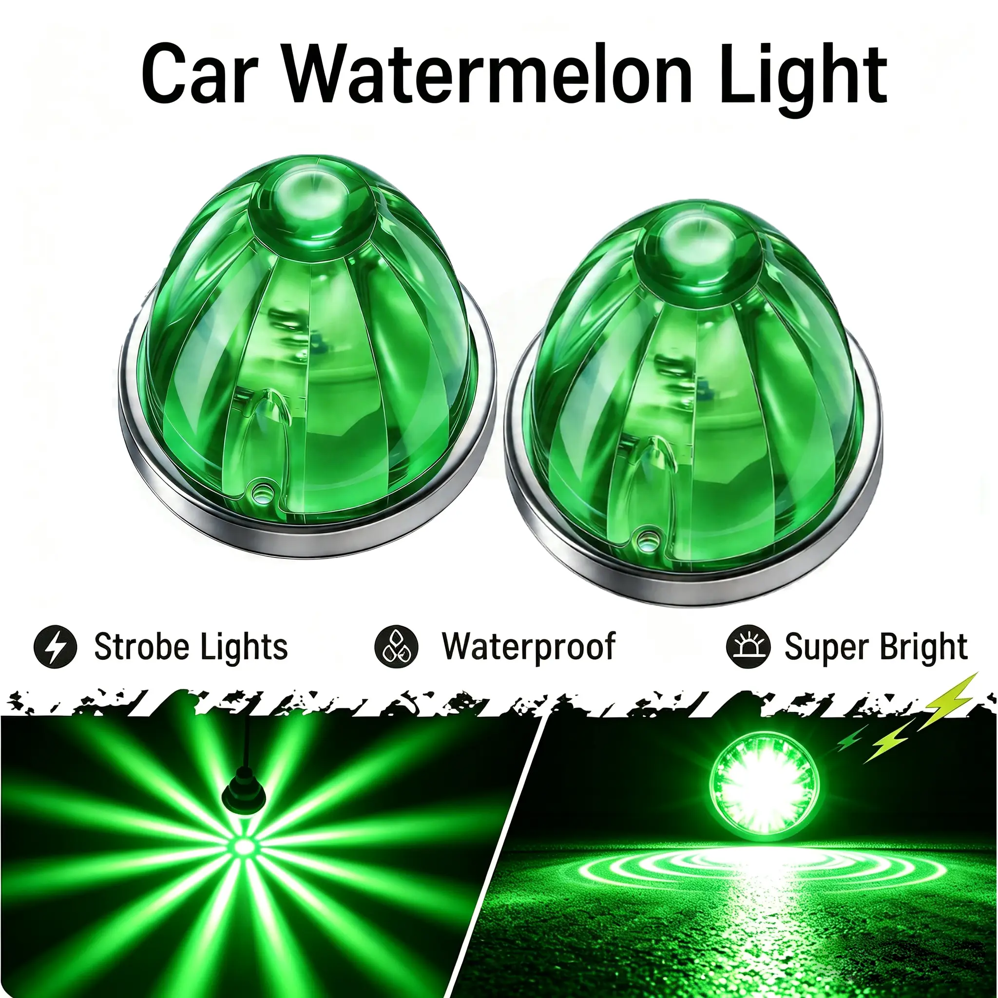 2/4PCS Watermelon Design Car Chassis Lamps,truck stuff,Watermelon LED Strobe+Constant Marker Lights,for Trailer Truck Semi-Trailer Heavy-Duty Truck Bus Van, Led Lights Car, Strobe Light Module(Plastic Material)