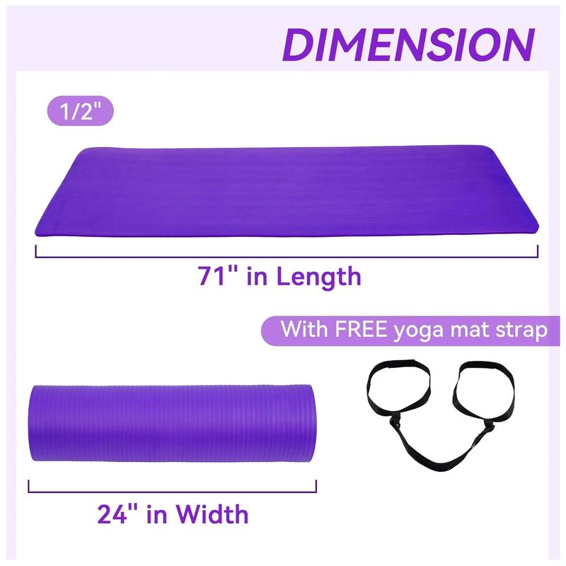 Fitvids 1/2-Inch Thick High Density Exercise Yoga Mat, Carrying Strap, Purple