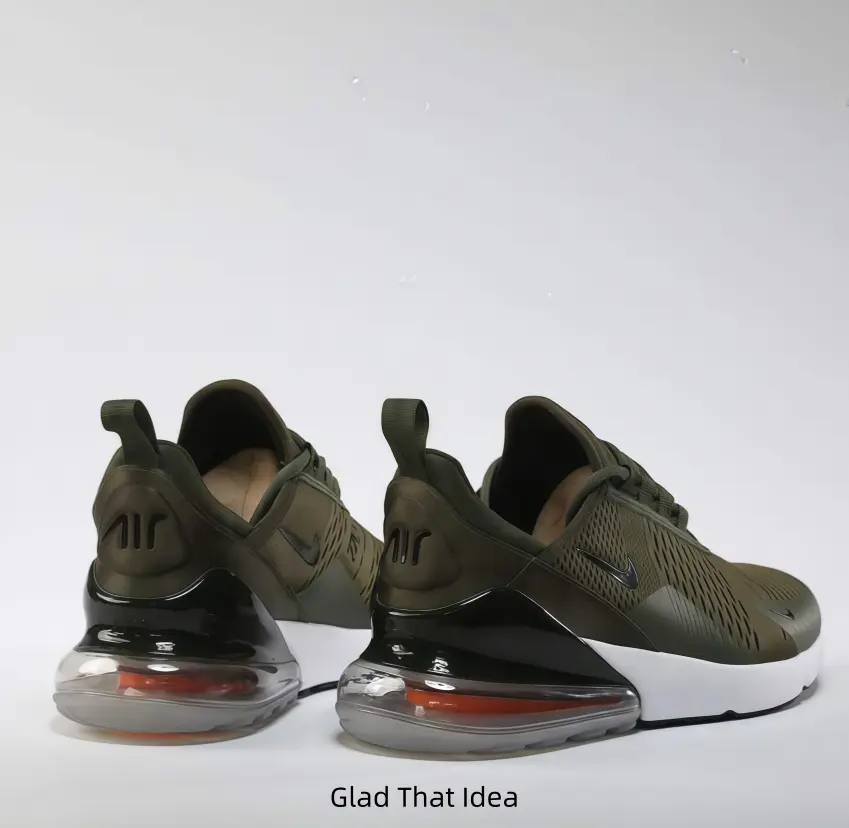 Dark Olive Off White Color Block Air Max Sports Shoes, Streamlined Knitted Mesh Lifestyle Sneakers, Flexible Grippy Outsoles for Daily Walking And Light Training