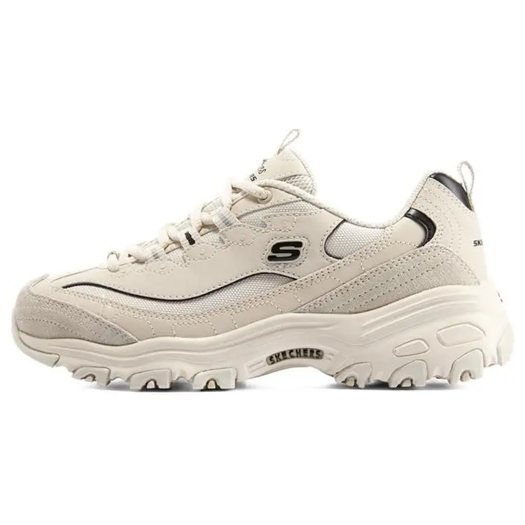 Women's Skechers D'Lites 1.0 Low-Top Lace-Up Chunky Sneaker Shoes, Lightweight Breathable Dad Shoes with Cushioning, Thick Sole, Mocha Black, Lightweight Breathable Chunky