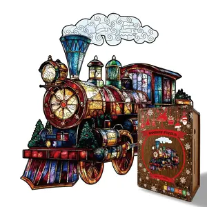 1pc Christmas Train Irregular Wooden Puzzle, Splicing Toy with Piggy Bank Design, Creative Leisure Toy & Exquisite Gift