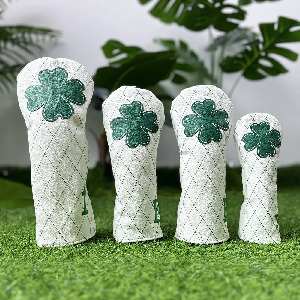 Premium PU Golf Headcover Set, Lucky Clover Cross Design, Fits Drivers & Hybrids, Durable Material, Perfect Fit for Your Clubs