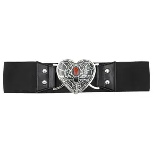 Black Widow Elastic Belt with Gothic Spider Heart Buckle on Stretch Waist Cinch Belt