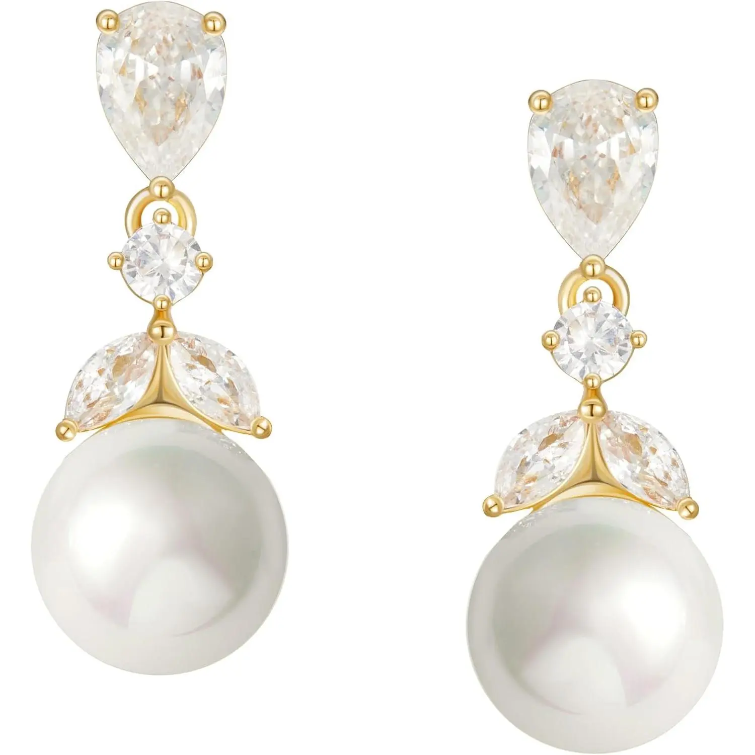 Cubic Zirconia Pearl Drop Wedding Earrings for Brides, Ivory Bridal Pearl Earrings for Bridesmaid Jewelry Gift
