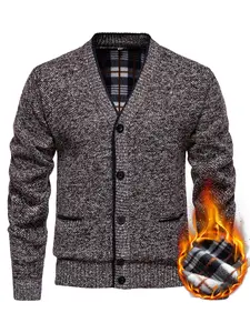Men's Knit Cardigan Sweater, Front Button Design, Soft Casual Knitwear, Long Sleeve Office Wear, Casual Fall Winter Outerwear, Fitted V Neck Textured Fabric, Knitwear, Menswear