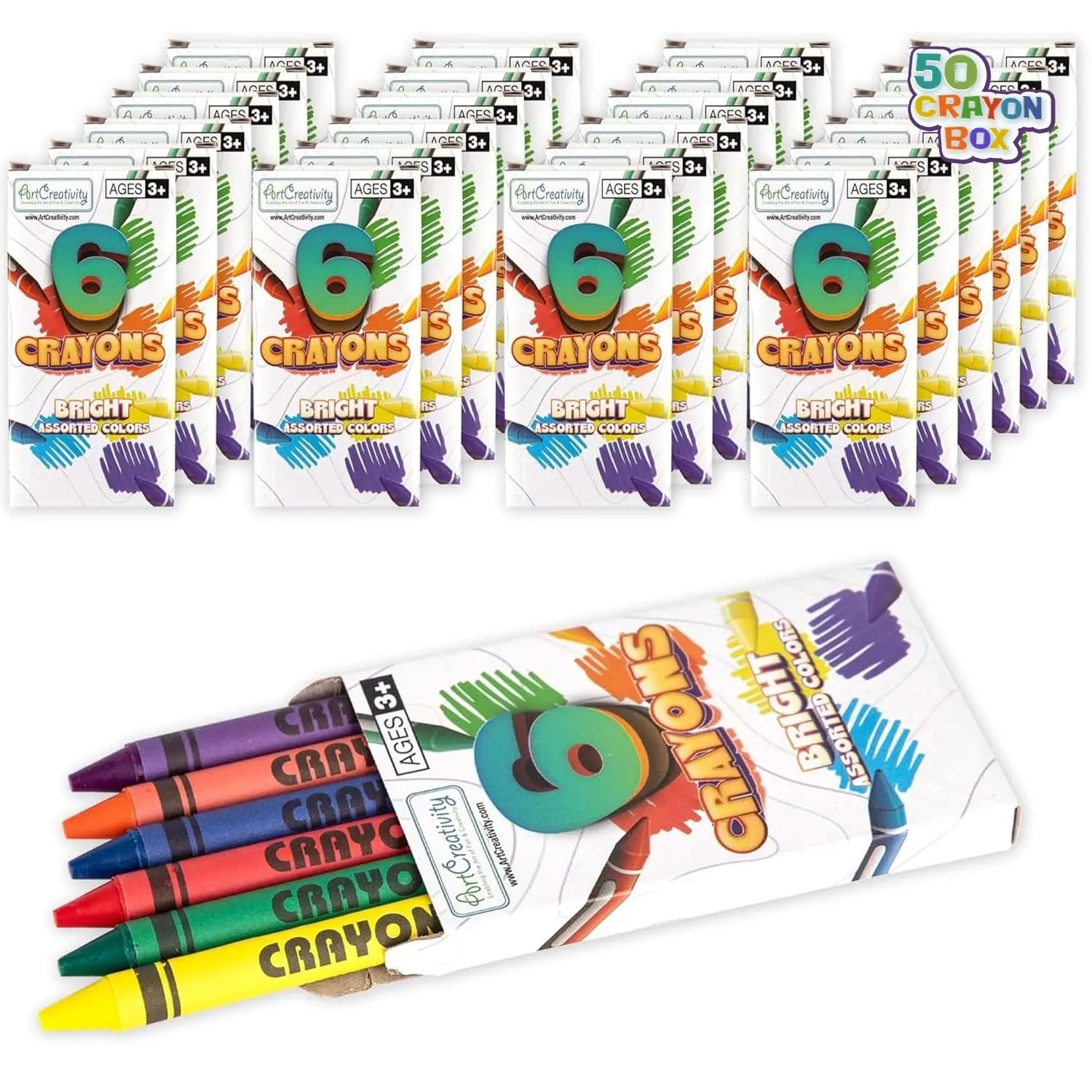 ArtCreativity Bulk Crayon Craft Kit - 50 Unisex Packs, 6 in Each Pack, 300 Total - Bright Assorted Colors Kids' Supplies for Imaginations - Classroom Favors