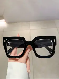 Unisex Fashion Classic Square Frame Glasses, Elegant Plain Design, Durable Lightweight, Plastic Material, All Seasons Wear, Versatile Daily Accessory, Leopard Pattern Eyeglasses