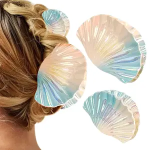 2Pcs Acetate Shell Seashell Hair Claw Clips for Women, Trendy Summer Beach Style, Strong Hold Styling Clips Fit Most Hair Types – Thick Long Straight Curly Hair, Gradient Blue