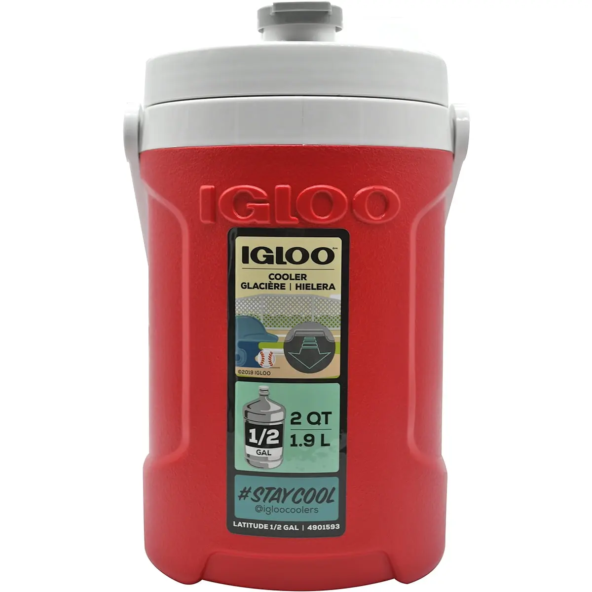 Igloo Latitude Reusable Portable Washable Water Bottle, 0.5 gal, Red for Sports, Outdoor Camping & Hiking Water Storage, 0.5 Gallon