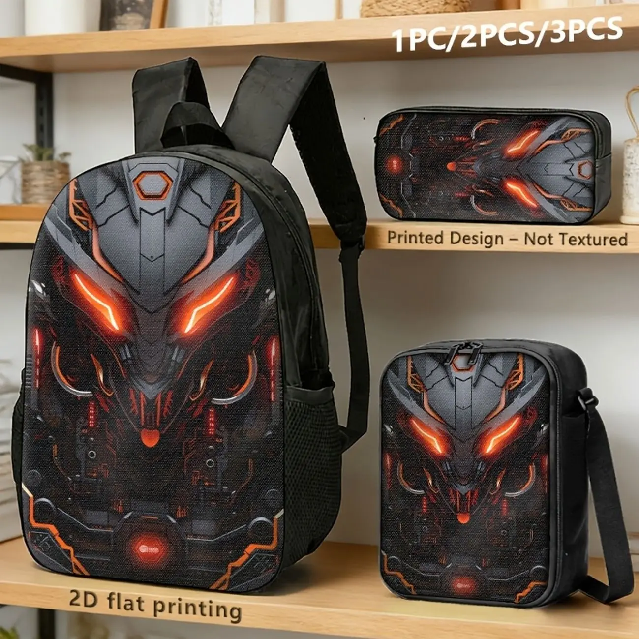 Cyberpunk Mech Backpack Set, 1/2/3 Piece Backpack with Lunch Bag & Pencil Case