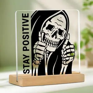 Skull Design Acrylic Ornament, Creative Desktop Decoration, Positive Motivational Decor for Home Office Shelf Desk