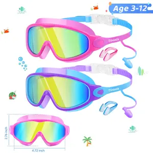 [Spring Shine]Vvinca kids pool accessories-Swim Goggles with Earplugs& Nose Clip Wide View Anti-Fog/UV Swimming Goggles for Age 3-14 Boys Girls Noseclip