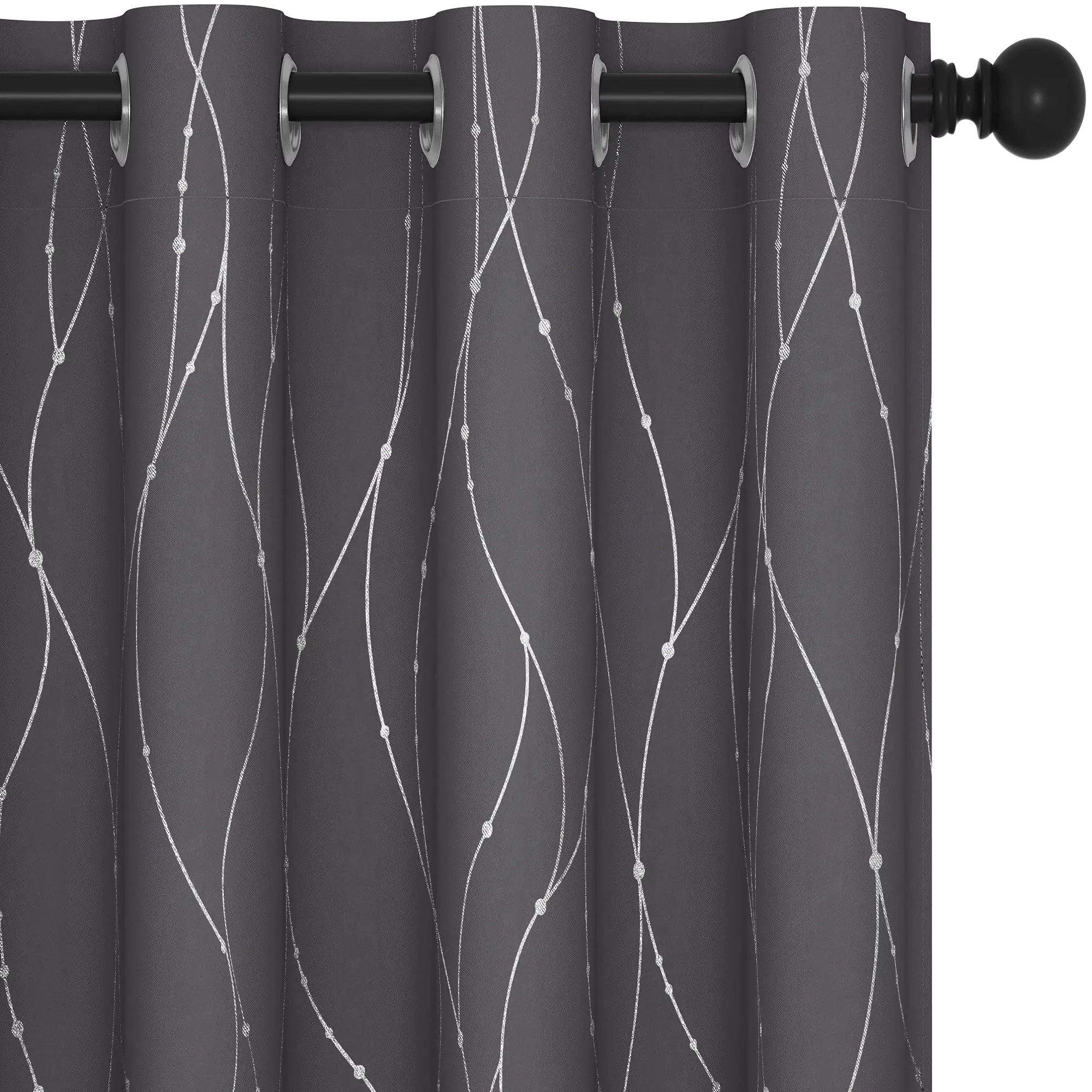 Deconovo Silver Dots Art Print Blackout Long Wave Darkening Curtains (2 Panels) - Grommet Top, Privacy-Focused, Thermal Insulated, Soundproof, Low Iron, Stretch Drapes for Living Room, Bedroom, Blackout Shade, Long Curtains