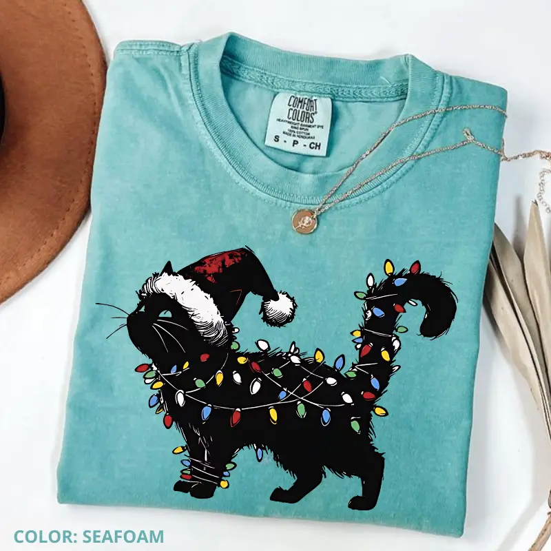 Comfort Colors Merry Catmas Shirt, Cute Christmas Cat Graphic Tee, Vintage Holiday Kitty Top, Funny Cat Mom Winter Apparel, Festive Xmas Gift For Her